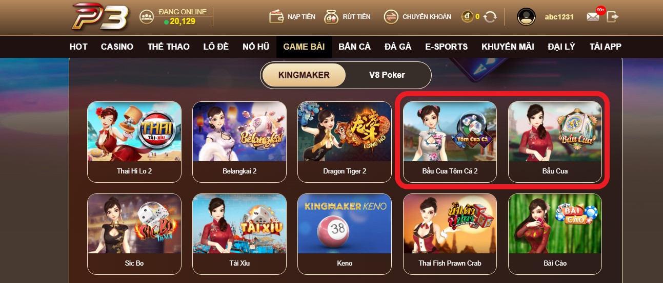 Đừng bỏ lỡ trò chơi bầu cua cực hot tại nhà cái P3BET