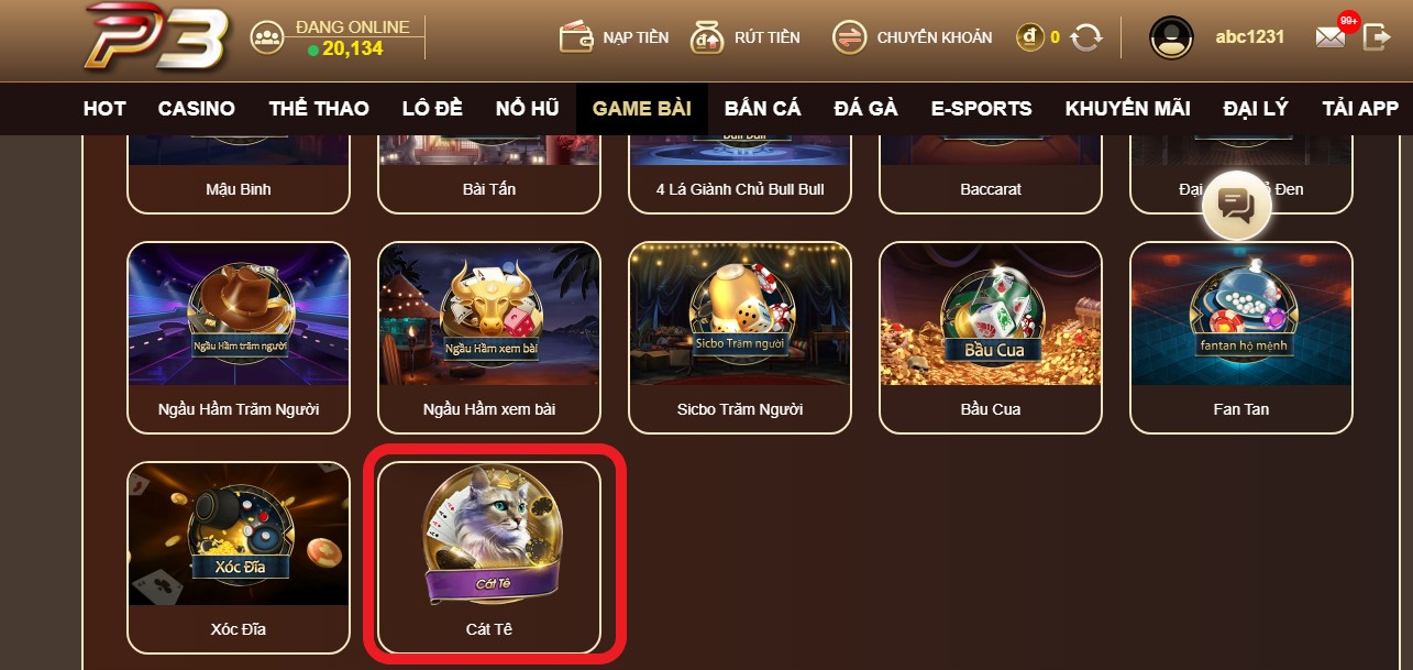 Game bài catte tại nhà cái P3 là gì?