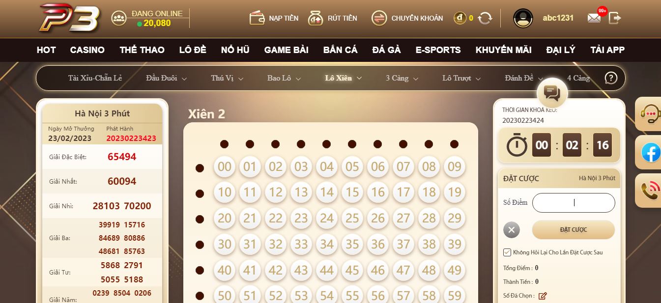 Lô xiên mang đến tiền thưởng hấp dẫn cho cược thủ P3